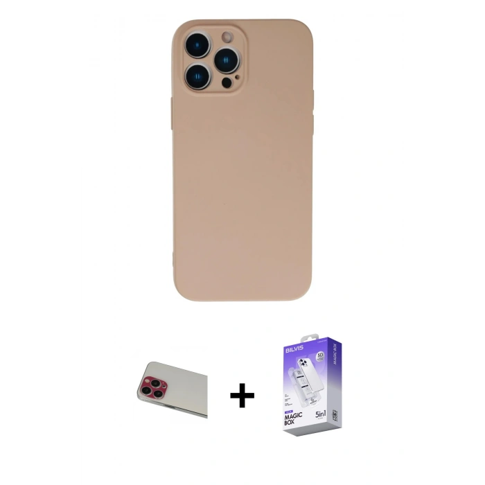 MARSİLYAN™- iPhone 13 Pro Max Kılıf Ahenk Serisi - Siyah Bilvis 5in1 3D Magic Cam Ekran Koruyucu + Rainbow Kamera Lens Koruma Cam - KI
