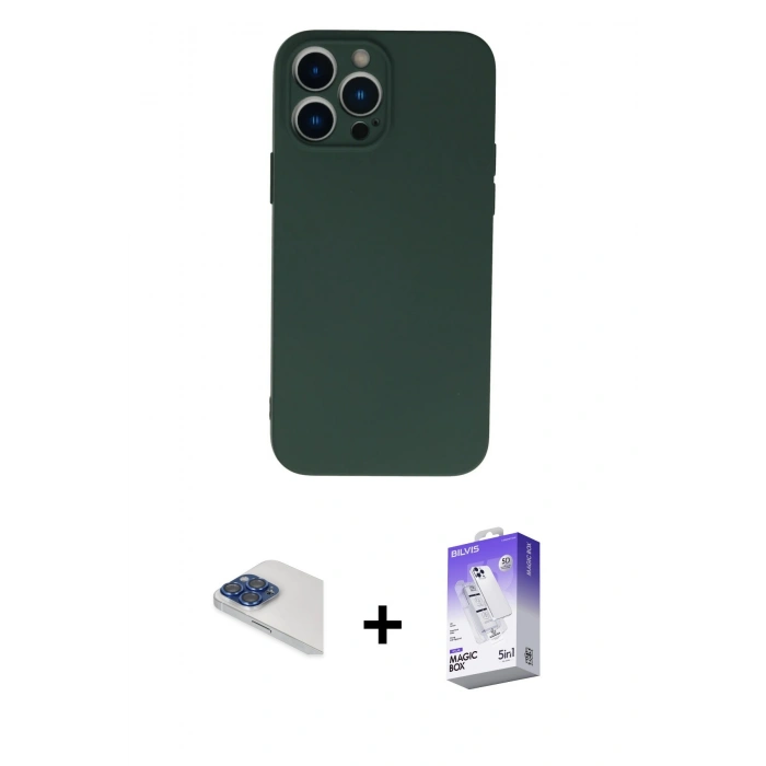 MARSİLYAN™- iPhone 13 Pro Max Kılıf Ahenk Serisi - Siyah Bilvis 5in1 3D Magic Cam Ekran Koruyucu + Pers Alüminyum Kamera Lens - LT