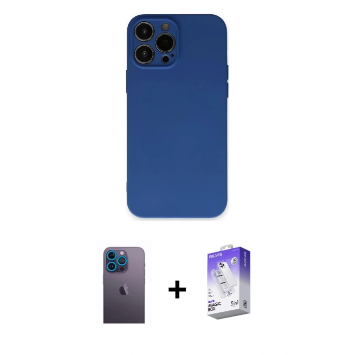 MARSİLYAN™- iPhone 13 Pro Max Kılıf Ahenk Serisi - Siyah Bilvis 5in1 3D Magic Cam Ekran Koruyucu + Neon Fosforlu Kamera Lens - MI