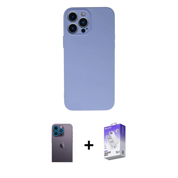 MARSİLYAN™- iPhone 13 Pro Max Kılıf Ahenk Serisi - Siyah Bilvis 5in1 3D Magic Cam Ekran Koruyucu + Neon Fosforlu Kamera Lens - MI