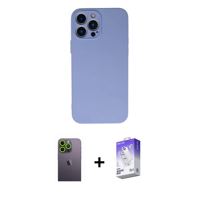 MARSİLYAN™- iPhone 13 Pro Max Kılıf Ahenk Serisi - Siyah Bilvis 5in1 3D Magic Cam Ekran Koruyucu + Neon Fosforlu Kamera Lens - YL