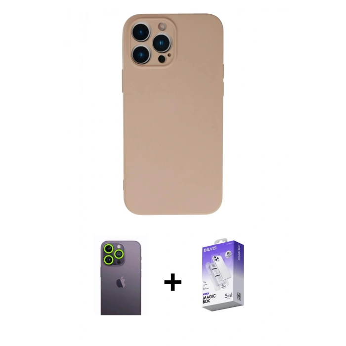 MARSİLYAN™- iPhone 13 Pro Max Kılıf Ahenk Serisi - Siyah Bilvis 5in1 3D Magic Cam Ekran Koruyucu + Neon Fosforlu Kamera Lens - YL