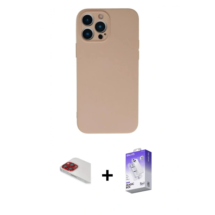 MARSİLYAN™- iPhone 13 Pro Max Kılıf Ahenk Serisi - Siyah Bilvis 5in1 3D Magic Cam Ekran Koruyucu + Pers Alüminyum Kamera Lens - KI
