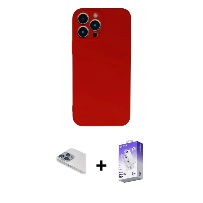 MARSİLYAN™- iPhone 13 Pro Max Kılıf Ahenk Serisi - Siyah Bilvis 5in1 3D Magic Cam Ekran Koruyucu + Pers Alüminyum Kamera Lens - SABE