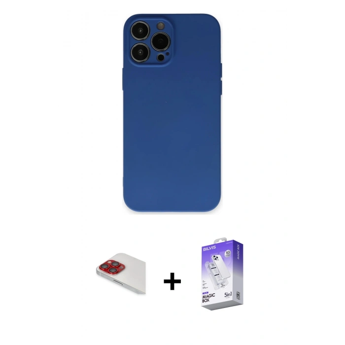 MARSİLYAN™- iPhone 13 Pro Max Kılıf Ahenk Serisi - Siyah Bilvis 5in1 3D Magic Cam Ekran Koruyucu + Pers Alüminyum Kamera Lens - KI