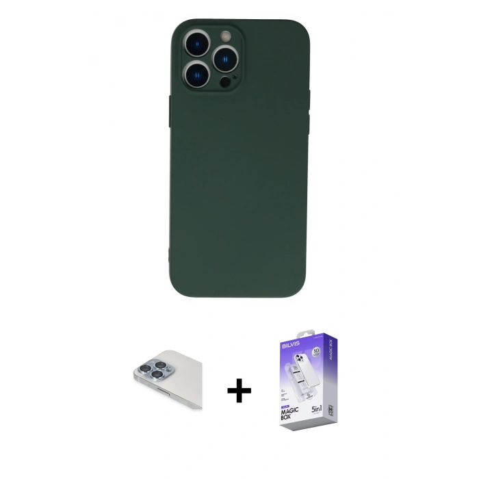 MARSİLYAN™- iPhone 13 Pro Max Kılıf Ahenk Serisi - Siyah Bilvis 5in1 3D Magic Cam Ekran Koruyucu + Pers Alüminyum Kamera Lens - SABE