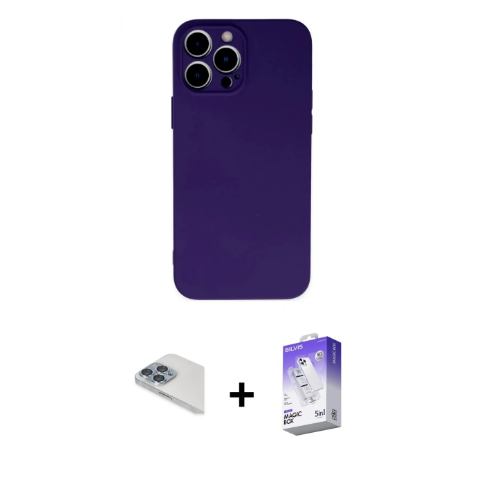 MARSİLYAN™- iPhone 13 Pro Max Kılıf Ahenk Serisi - Siyah Bilvis 5in1 3D Magic Cam Ekran Koruyucu + Pers Alüminyum Kamera Lens - SABE