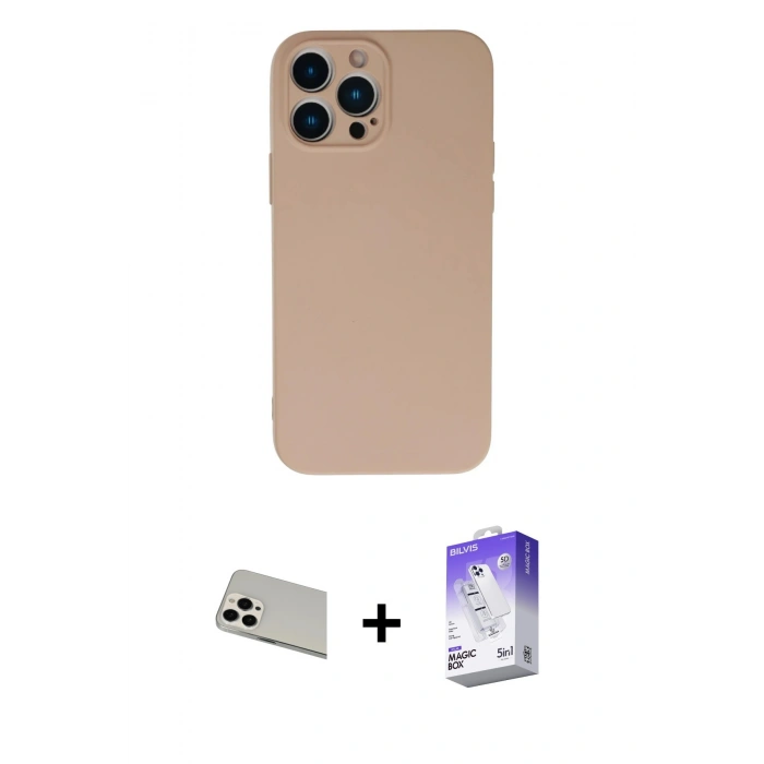 MARSİLYAN™- iPhone 13 Pro Max Kılıf Ahenk Serisi - Siyah Bilvis 5in1 3D Magic Cam Ekran Koruyucu + Rainbow Kamera Lens Koruma Cam - BZ