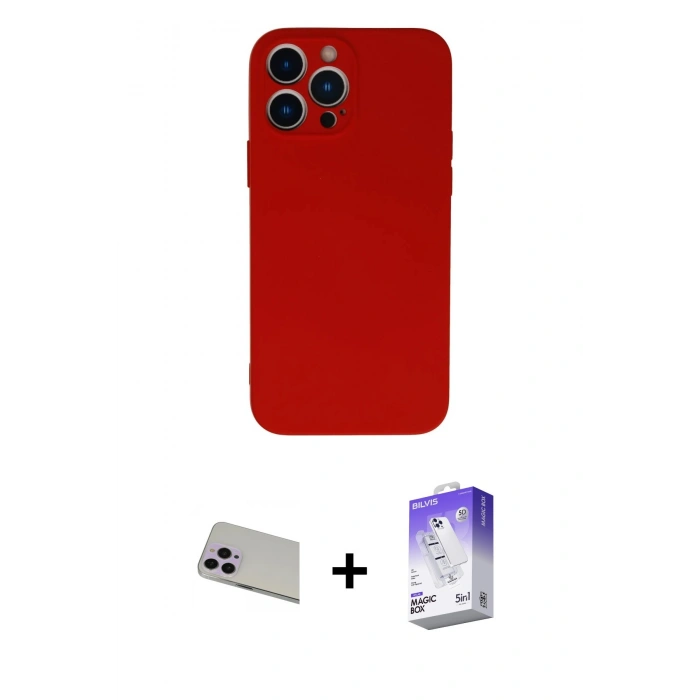 MARSİLYAN™- iPhone 13 Pro Max Kılıf Ahenk Serisi - Siyah Bilvis 5in1 3D Magic Cam Ekran Koruyucu + Rainbow Kamera Lens Koruma Cam - MR