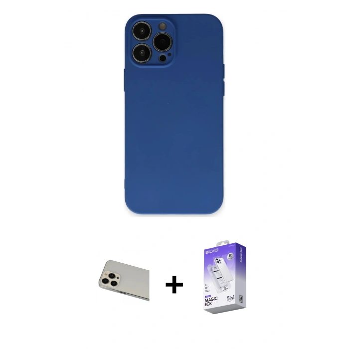 MARSİLYAN™- iPhone 13 Pro Max Kılıf Ahenk Serisi - Siyah Bilvis 5in1 3D Magic Cam Ekran Koruyucu + Rose Gold Rainbow Kamera Lens Koruma Cam