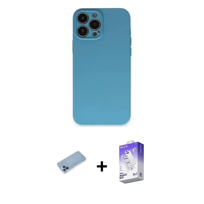 MARSİLYAN™- iPhone 13 Pro Max Kılıf Ahenk Serisi - Siyah Bilvis 5in1 3D Magic Cam Ekran Koruyucu + Shine Kamera Lens Koruma Cam - MI