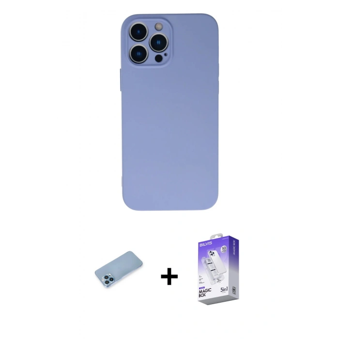MARSİLYAN™- iPhone 13 Pro Max Kılıf Ahenk Serisi - Siyah Bilvis 5in1 3D Magic Cam Ekran Koruyucu + Shine Kamera Lens Koruma Cam - MI