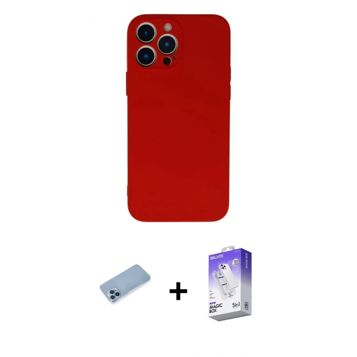 MARSİLYAN™- iPhone 13 Pro Max Kılıf Ahenk Serisi - Siyah Bilvis 5in1 3D Magic Cam Ekran Koruyucu + Shine Kamera Lens Koruma Cam - MI