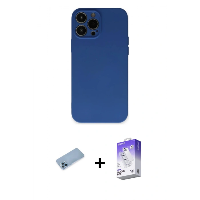 MARSİLYAN™- iPhone 13 Pro Max Kılıf Ahenk Serisi - Siyah Bilvis 5in1 3D Magic Cam Ekran Koruyucu + Shine Kamera Lens Koruma Cam - MI