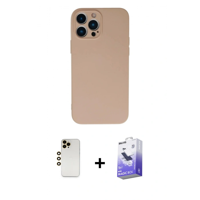 MARSİLYAN™- iPhone 13 Pro Max Kılıf Ahenk Serisi - Siyah Bilvis 5in1 5D Magic Hayalet Cam Ekran Koruyucu + Shine Kamera Lens - GD