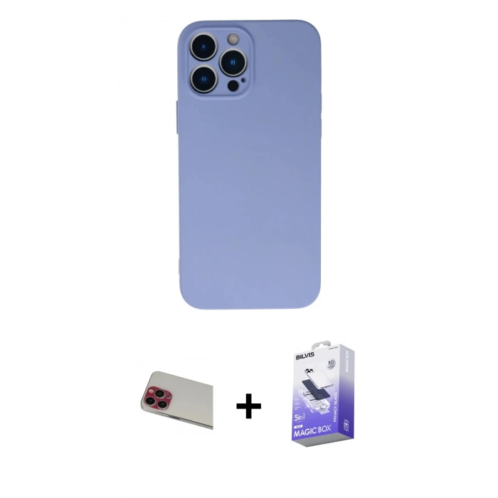 MARSİLYAN™- iPhone 13 Pro Max Kılıf Ahenk Serisi - Siyah Bilvis 5in1 5D Magic Hayalet Cam Ekran Koruyucu + Rainbow Kamera Lens Koruma Cam - KI