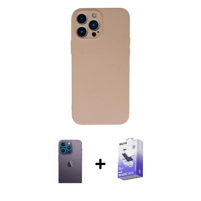 MARSİLYAN™- iPhone 13 Pro Max Kılıf Ahenk Serisi - Siyah Bilvis 5in1 5D Magic Hayalet Cam Ekran Koruyucu + Mavi Neon Fosforlu Kamera Lens