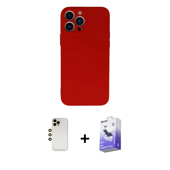 MARSİLYAN™- iPhone 13 Pro Max Kılıf Ahenk Serisi - Siyah Bilvis 5in1 5D Magic Hayalet Cam Ekran Koruyucu + Shine Kamera Lens - GD