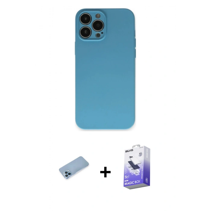 MARSİLYAN™- iPhone 13 Pro Max Kılıf Ahenk Serisi - Siyah Bilvis 5in1 5D Magic Hayalet Cam Ekran Koruyucu + Shine Kamera Lens Koruma Cam - MI