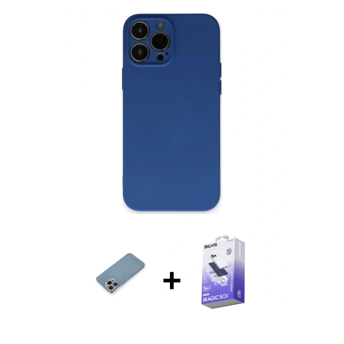 MARSİLYAN™- iPhone 13 Pro Max Kılıf Ahenk Serisi - Siyah Bilvis 5in1 5D Magic Hayalet Cam Ekran Koruyucu + Shine Kamera Lens Koruma Cam - GI