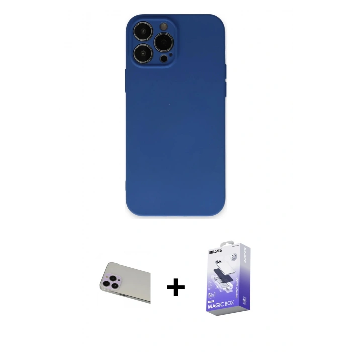 MARSİLYAN™- iPhone 13 Pro Max Kılıf Ahenk Serisi - Siyah Bilvis 5in1 5D Magic Hayalet Cam Ekran Koruyucu + Rainbow Kamera Lens Koruma Cam - MR
