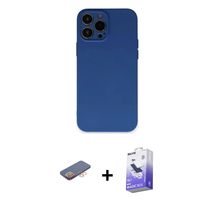 MARSİLYAN™- iPhone 13 Pro Max Kılıf Ahenk Serisi - Siyah Bilvis 5in1 5D Magic Hayalet Cam Ekran Koruyucu + Renkli Kamera Lens Koruma Cam - TU