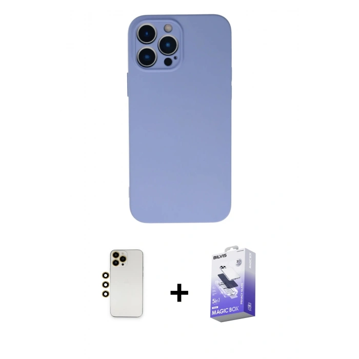MARSİLYAN™- iPhone 13 Pro Max Kılıf Ahenk Serisi - Siyah Bilvis 5in1 5D Magic Hayalet Cam Ekran Koruyucu + Shine Kamera Lens - GD