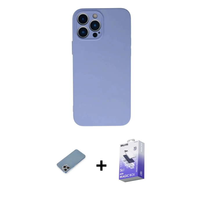 MARSİLYAN™- iPhone 13 Pro Max Kılıf Ahenk Serisi - Siyah Bilvis 5in1 5D Magic Hayalet Cam Ekran Koruyucu + Shine Kamera Lens Koruma Cam - GI