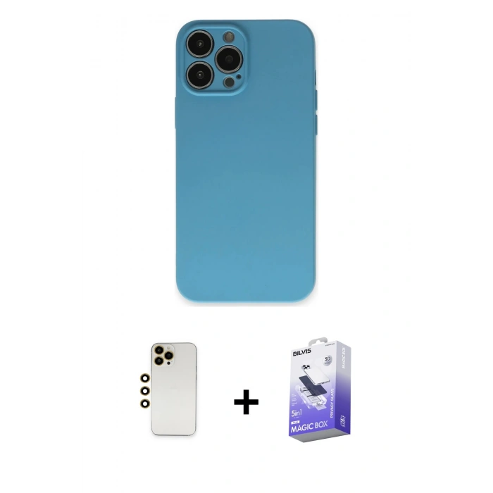 MARSİLYAN™- iPhone 13 Pro Max Kılıf Ahenk Serisi - Siyah Bilvis 5in1 5D Magic Hayalet Cam Ekran Koruyucu + Shine Kamera Lens - GD