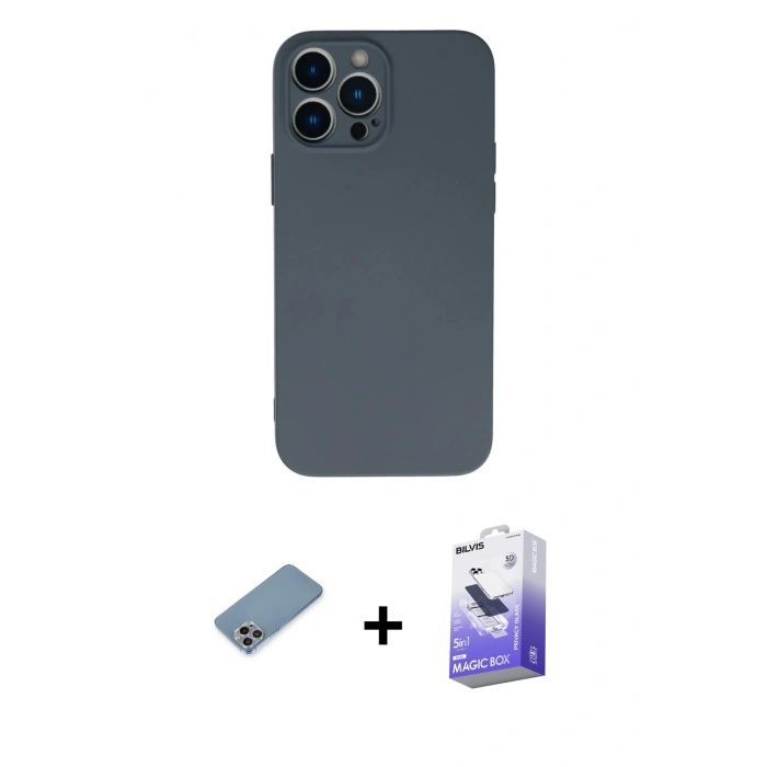 MARSİLYAN™- iPhone 13 Pro Max Kılıf Ahenk Serisi - Siyah Bilvis 5in1 5D Magic Hayalet Cam Ekran Koruyucu + Shine Kamera Lens Koruma Cam - GI