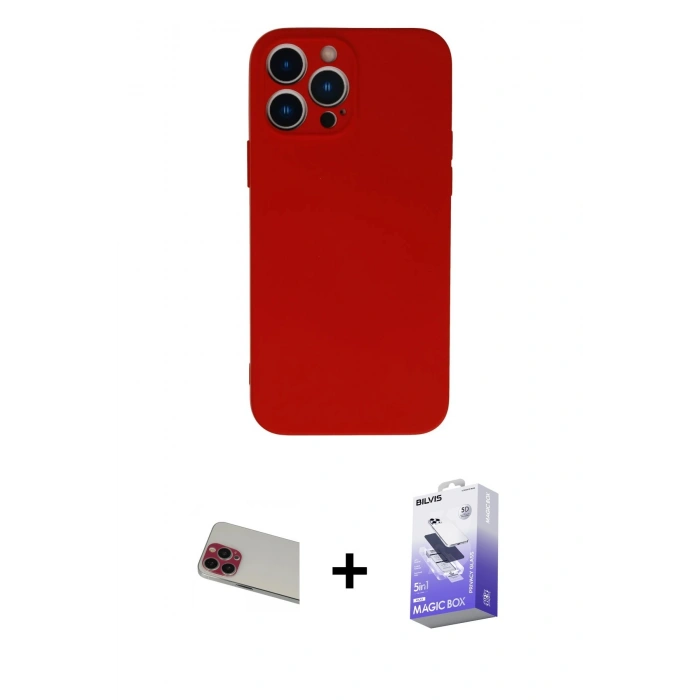 MARSİLYAN™- iPhone 13 Pro Max Kılıf Ahenk Serisi - Siyah Bilvis 5in1 5D Magic Hayalet Cam Ekran Koruyucu + Rainbow Kamera Lens Koruma Cam - KI
