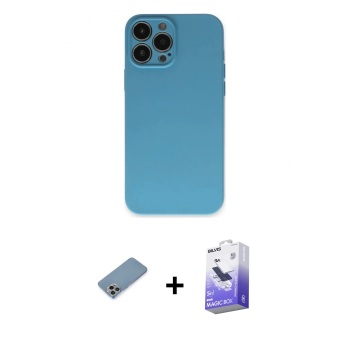MARSİLYAN™- iPhone 13 Pro Max Kılıf Ahenk Serisi - Siyah Bilvis 5in1 5D Magic Hayalet Cam Ekran Koruyucu + Shine Kamera Lens Koruma Cam - GI