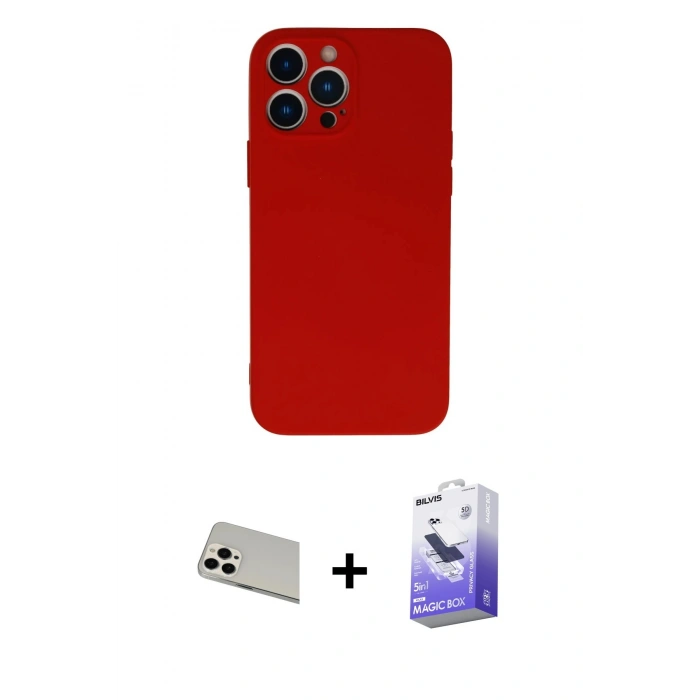 MARSİLYAN™- iPhone 13 Pro Max Kılıf Ahenk Serisi - Siyah Bilvis 5in1 5D Magic Hayalet Cam Ekran Koruyucu + Rainbow Kamera Lens Koruma Cam - BZ
