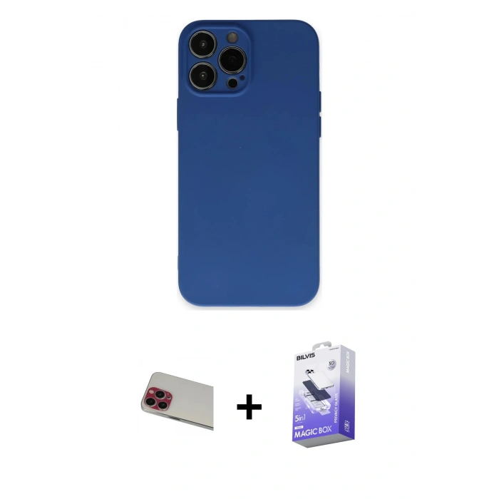MARSİLYAN™- iPhone 13 Pro Max Kılıf Ahenk Serisi - Siyah Bilvis 5in1 5D Magic Hayalet Cam Ekran Koruyucu + Rainbow Kamera Lens Koruma Cam - KI