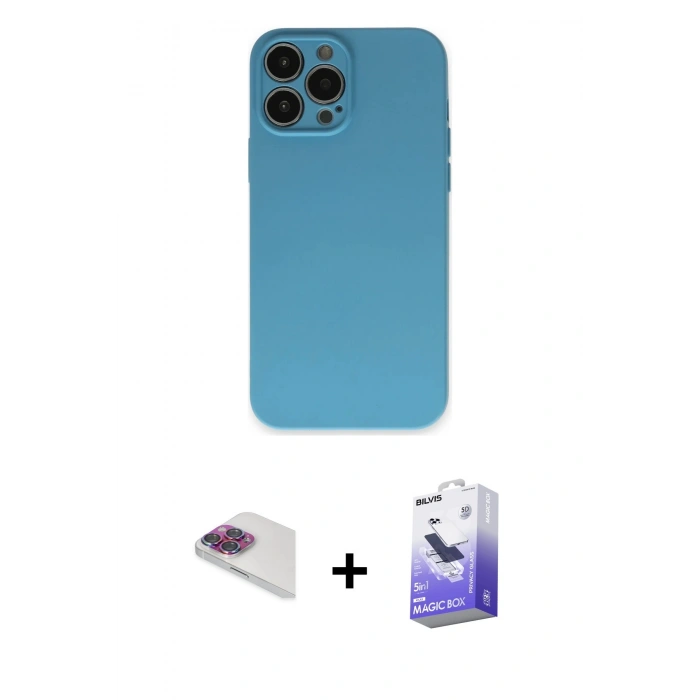 MARSİLYAN™- iPhone 13 Pro Max Kılıf Ahenk Serisi - Siyah Bilvis 5in1 5D Magic Hayalet Cam Ekran Koruyucu + Pers Alüminyum Kamera Lens - GI