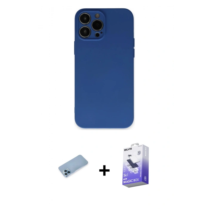 MARSİLYAN™- iPhone 13 Pro Max Kılıf Ahenk Serisi - Siyah Bilvis 5in1 5D Magic Hayalet Cam Ekran Koruyucu + Shine Kamera Lens Koruma Cam - MI