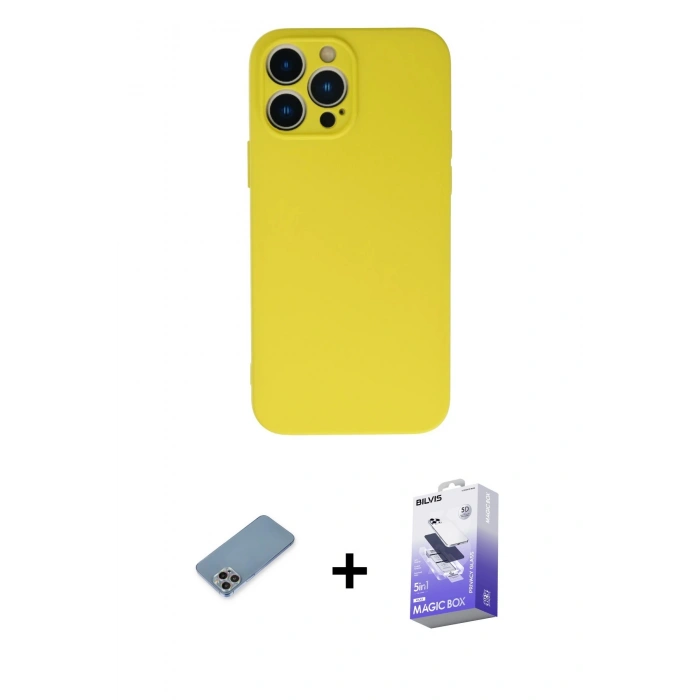 MARSİLYAN™- iPhone 13 Pro Max Kılıf Ahenk Serisi - Siyah Bilvis 5in1 5D Magic Hayalet Cam Ekran Koruyucu + Shine Kamera Lens Koruma Cam - GI