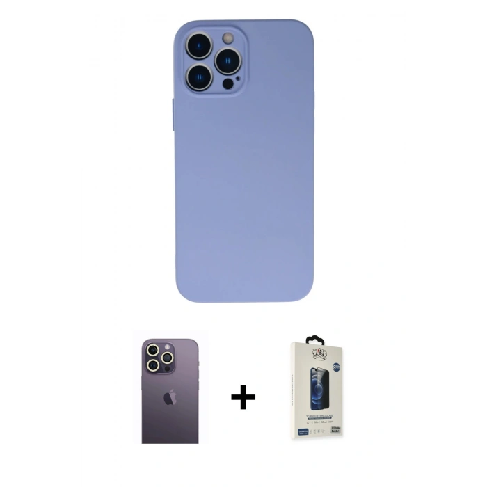 MARSİLYAN™- iPhone 13 Pro Max Kılıf Ahenk Serisi - Siyah Bilvis Hayalet Cam Ekran Koruyucu + Neon Fosforlu Kamera Lens - BZ