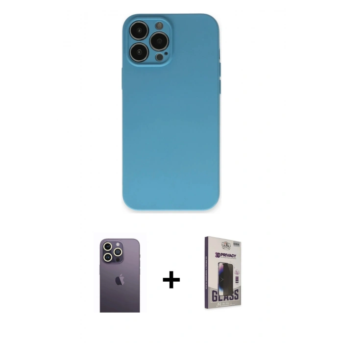 MARSİLYAN™- iPhone 13 Pro Max Kılıf Ahenk Serisi - Siyah Bilvis Hayalet Cam Ekran Koruyucu + Neon Fosforlu Kamera Lens - BZ