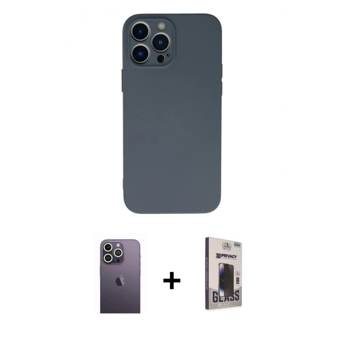MARSİLYAN™- iPhone 13 Pro Max Kılıf Ahenk Serisi - Siyah Bilvis Hayalet Cam Ekran Koruyucu + Neon Fosforlu Kamera Lens - BZ