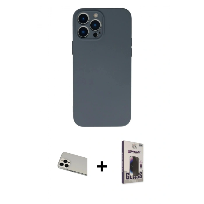MARSİLYAN™- iPhone 13 Pro Max Kılıf Ahenk Serisi - Siyah Bilvis Hayalet Cam Ekran Koruyucu + Rainbow Kamera Lens Koruma Cam - BZ