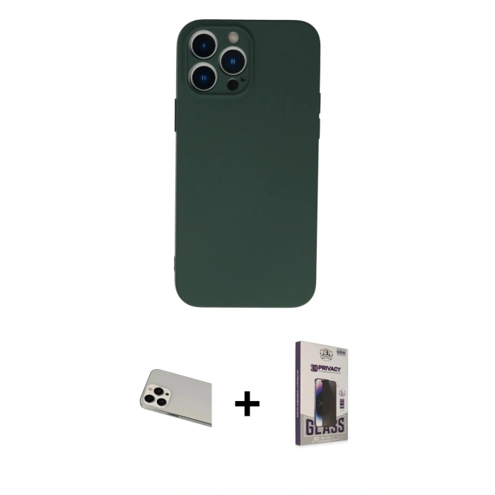 MARSİLYAN™- iPhone 13 Pro Max Kılıf Ahenk Serisi - Siyah Bilvis Hayalet Cam Ekran Koruyucu + Rainbow Kamera Lens Koruma Cam - BZ