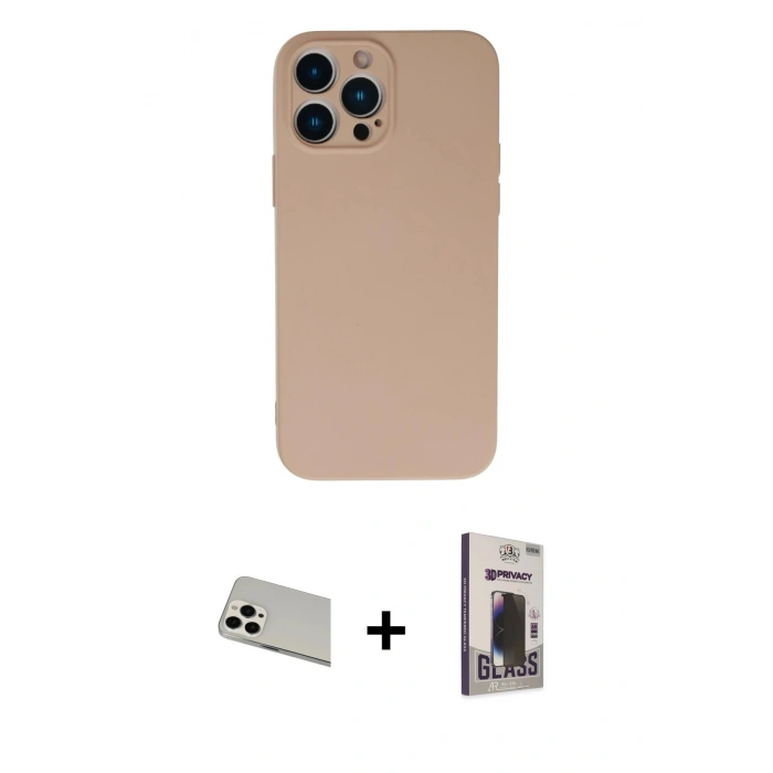 MARSİLYAN™- iPhone 13 Pro Max Kılıf Ahenk Serisi - Siyah Bilvis Hayalet Cam Ekran Koruyucu + Rainbow Kamera Lens Koruma Cam - BZ
