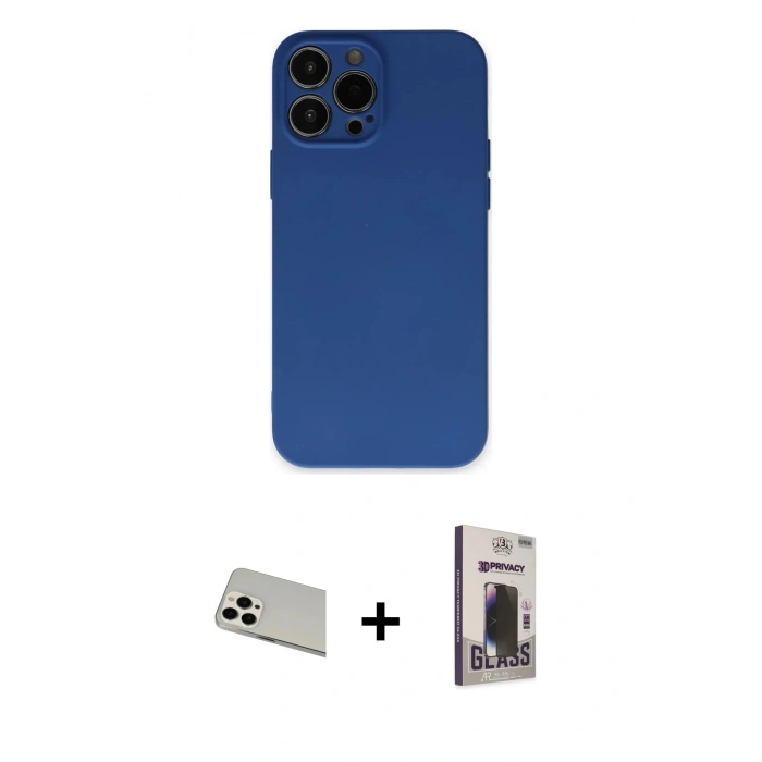 MARSİLYAN™- iPhone 13 Pro Max Kılıf Ahenk Serisi - Siyah Bilvis Hayalet Cam Ekran Koruyucu + Rainbow Kamera Lens Koruma Cam - BZ