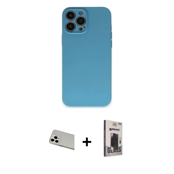 MARSİLYAN™- iPhone 13 Pro Max Kılıf Ahenk Serisi - Siyah Bilvis Hayalet Cam Ekran Koruyucu + Rainbow Kamera Lens Koruma Cam - BZ