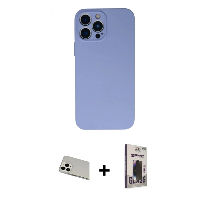 MARSİLYAN™- iPhone 13 Pro Max Kılıf Ahenk Serisi - Siyah Bilvis Hayalet Cam Ekran Koruyucu + Rainbow Kamera Lens Koruma Cam - BZ