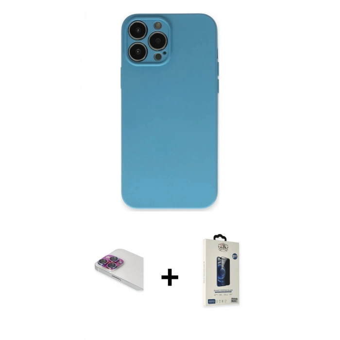 MARSİLYAN™- iPhone 13 Pro Max Kılıf Ahenk Serisi - Siyah Bilvis Hayalet Cam Ekran Koruyucu + Pers Alüminyum Kamera Lens - GI