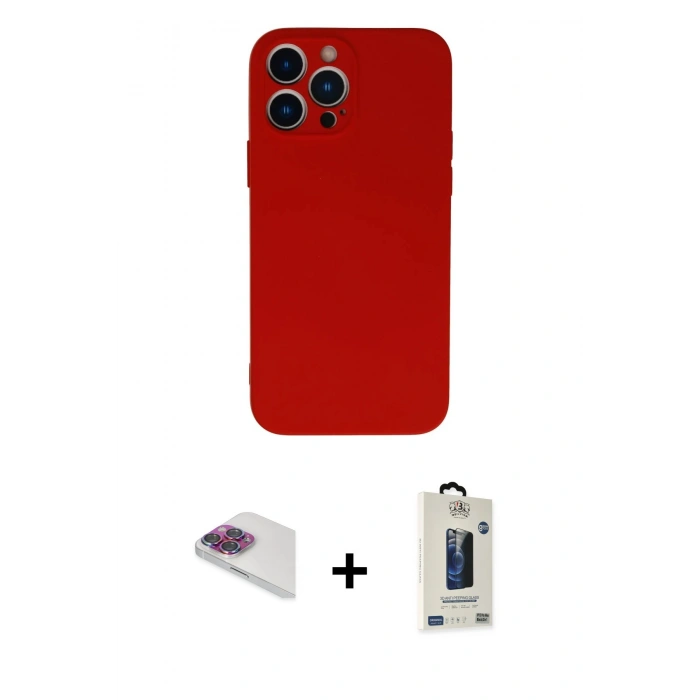 MARSİLYAN™- iPhone 13 Pro Max Kılıf Ahenk Serisi - Siyah Bilvis Hayalet Cam Ekran Koruyucu + Pers Alüminyum Kamera Lens - GI