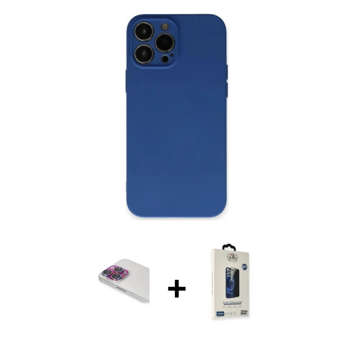 MARSİLYAN™- iPhone 13 Pro Max Kılıf Ahenk Serisi - Siyah Bilvis Hayalet Cam Ekran Koruyucu + Pers Alüminyum Kamera Lens - GI