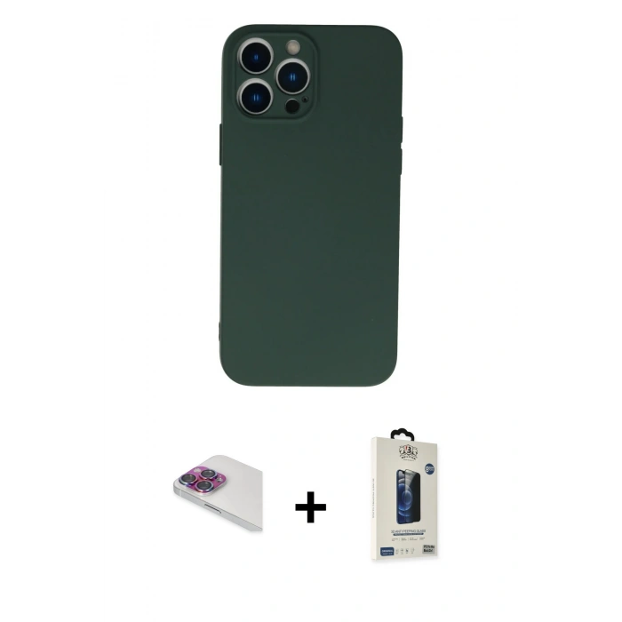 MARSİLYAN™- iPhone 13 Pro Max Kılıf Ahenk Serisi - Siyah Bilvis Hayalet Cam Ekran Koruyucu + Pers Alüminyum Kamera Lens - GI